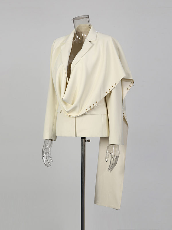 TWOTWINSTYLE Solid Lapel Patchwork Pearl Fashion Coat