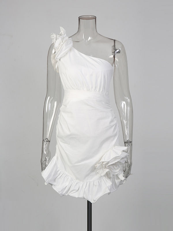 TWOTWINSTYLE Solid Off One Shoulder Tunic Fashion Dress