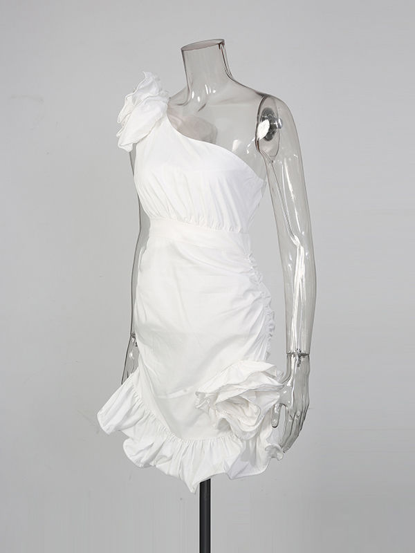 TWOTWINSTYLE Solid Off One Shoulder Tunic Fashion Dress