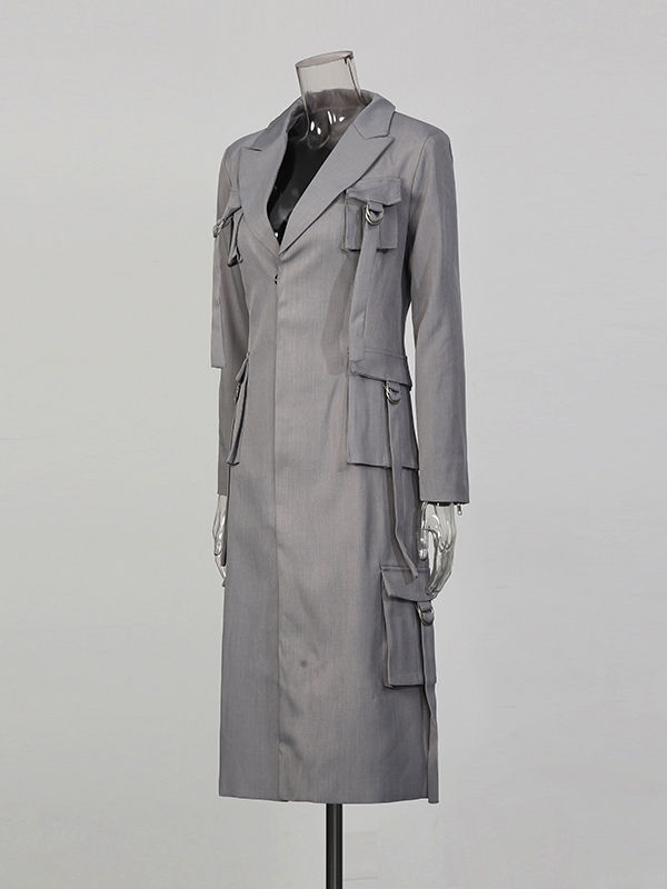 TWOTWINSTYLE Solid Lapel Designer Patchwork Lace Up Trench Cost