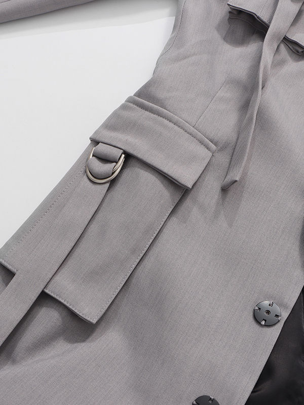 TWOTWINSTYLE Solid Lapel Designer Patchwork Lace Up Trench Cost