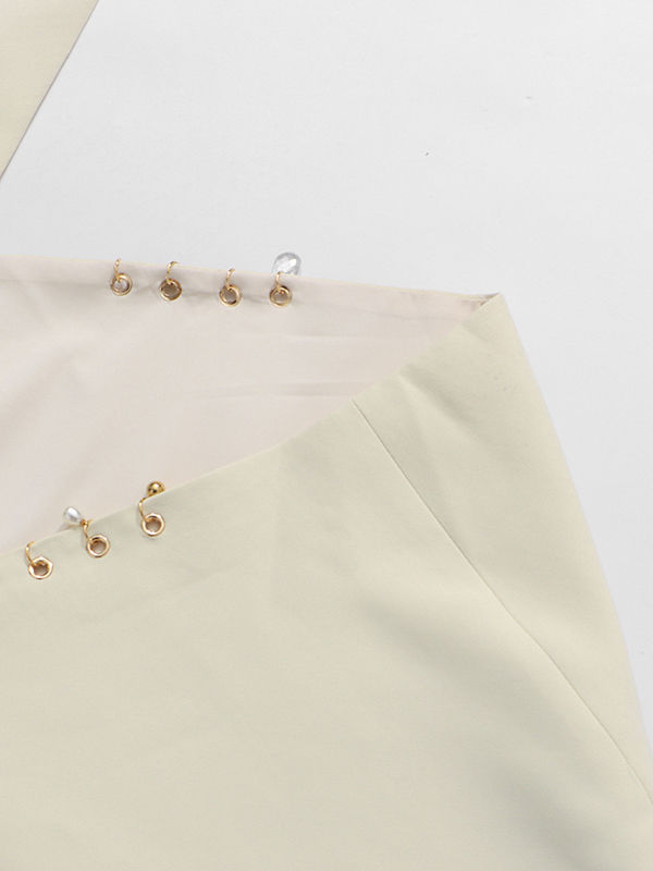 TWOTWINSTYLE Solid Lapel Patchwork Pearl Fashion Coat