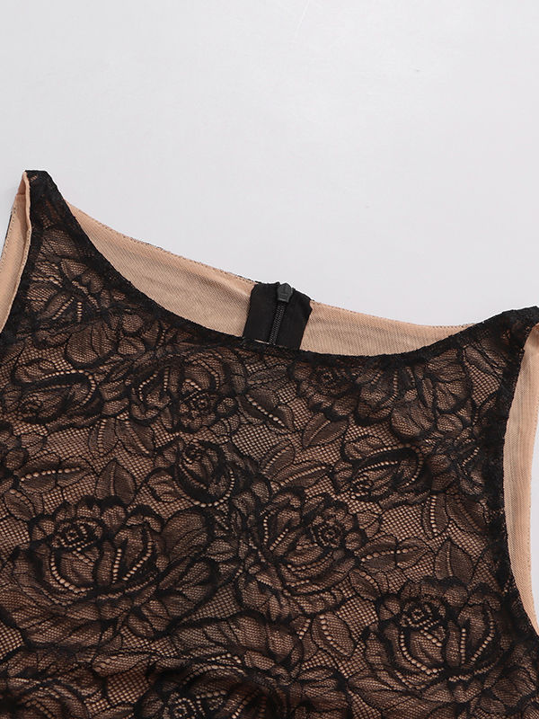 TWOTWINSTYLE Sleeveless Spliced Lace Slimming Designer Dress