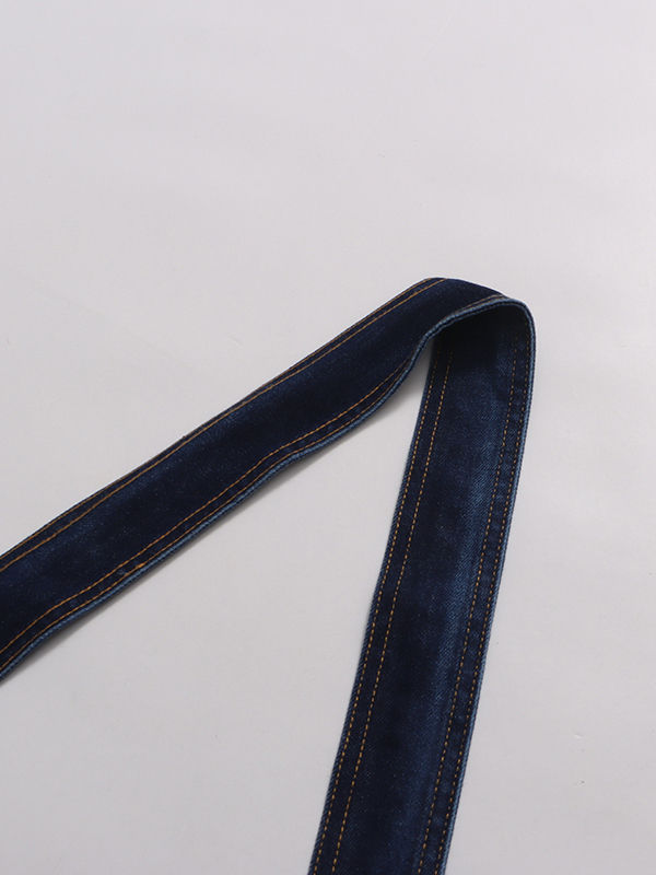 TWOTWINSTYLE Denim Lapel Sleeveless Patchwork Belt Long Dress