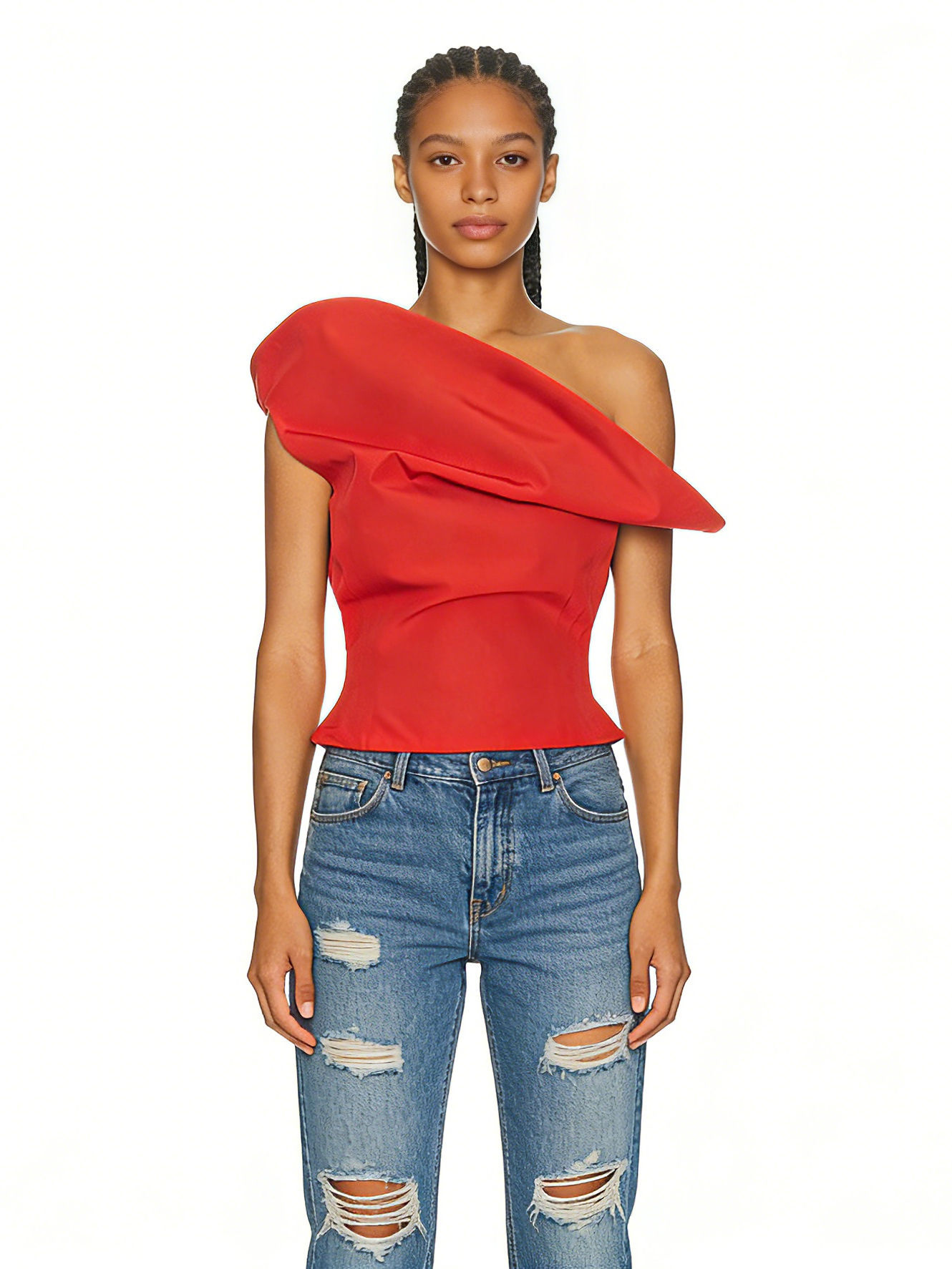 TWOTWINSTYLE Solid Off One Shoulder Tunic Designer Vest