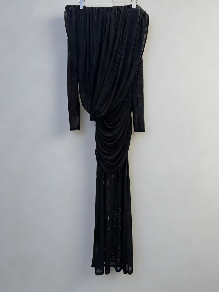 TWOTWINSTYLE Vintage Solid Off Shoulder Maxi Dress