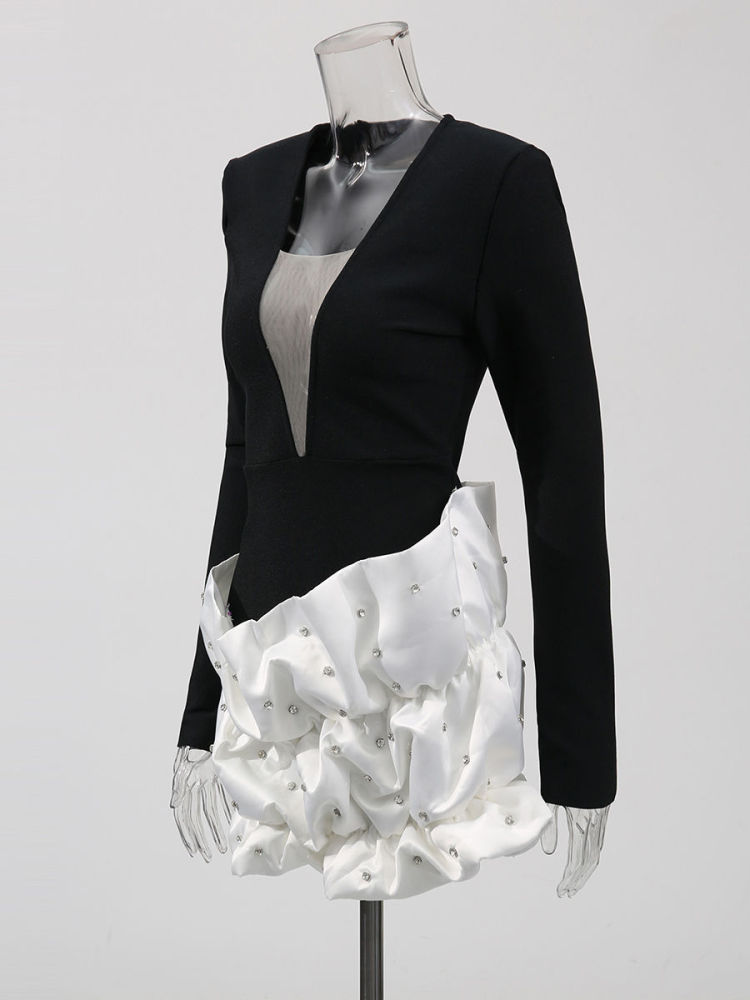 TWOTWINSTYLE Hit Color Patchwork Diamond Temperament Dress