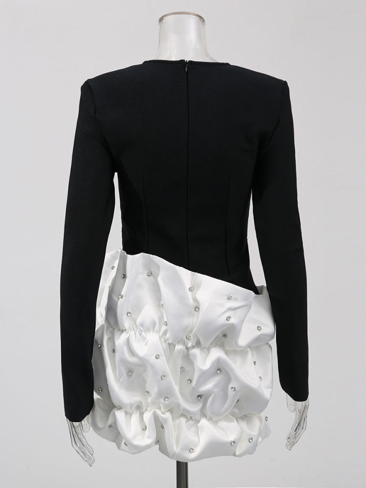 TWOTWINSTYLE Hit Color Patchwork Diamond Temperament Dress