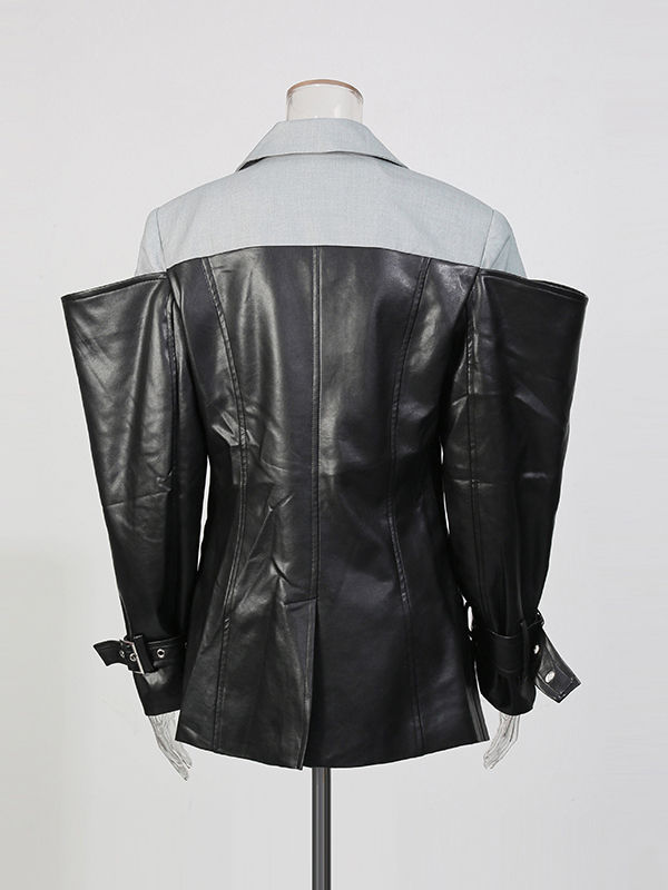 TWOTWINSTYLE Hit Color Patchwork Pu Leather Designer Coat