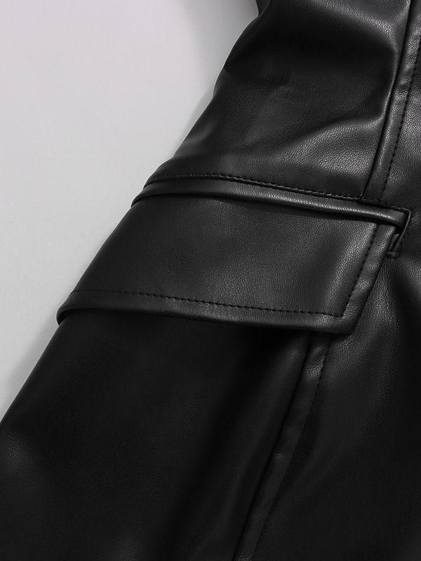 TWOTWINSTYLE Hit Color Patchwork Pu Leather Designer Coat