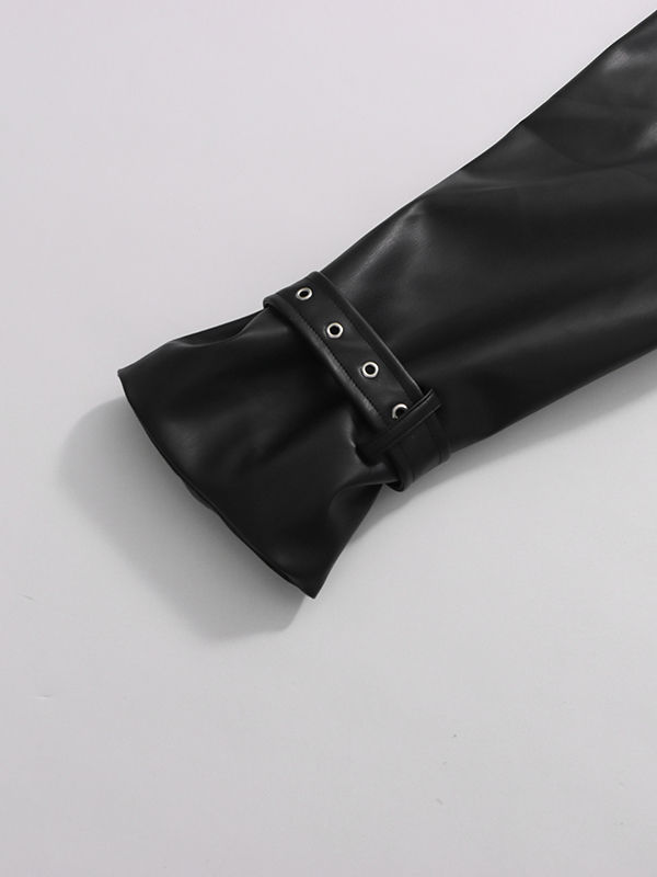 TWOTWINSTYLE Hit Color Patchwork Pu Leather Designer Coat