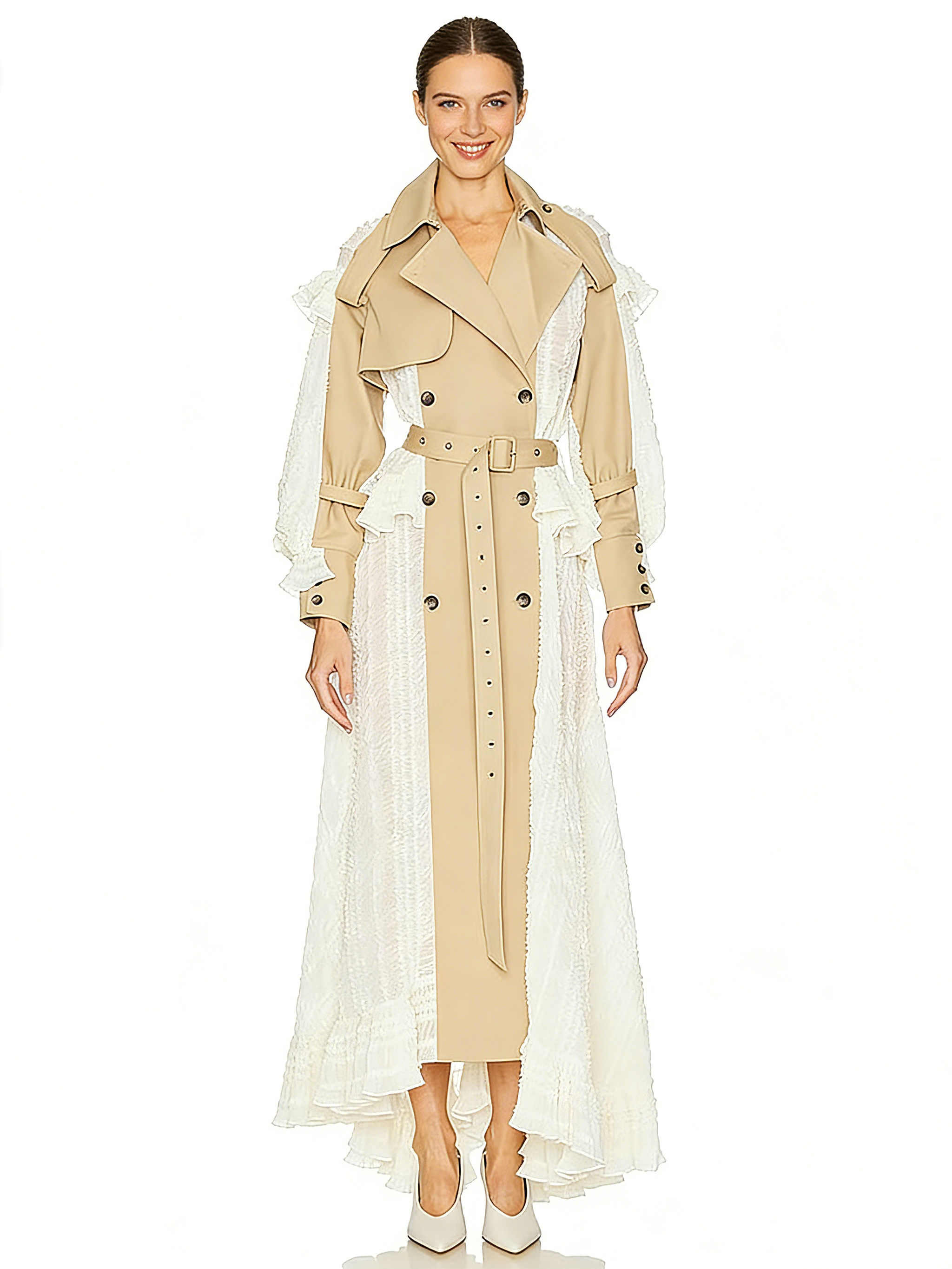 Teotwin Style TWOTWINSTYLE Lapel Hit Color Irregular Hem Fashion Coat