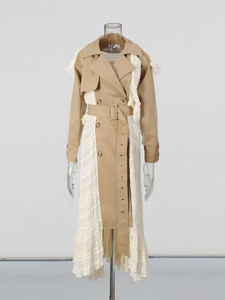 Teotwin Style TWOTWINSTYLE Lapel Hit Color Irregular Hem Fashion Coat