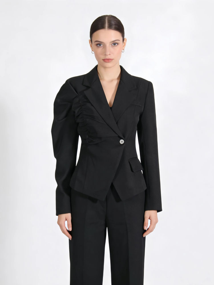 TWOTWINSTYLE Lapel Long Sleeve Tunic Spliced Pleated Blazers