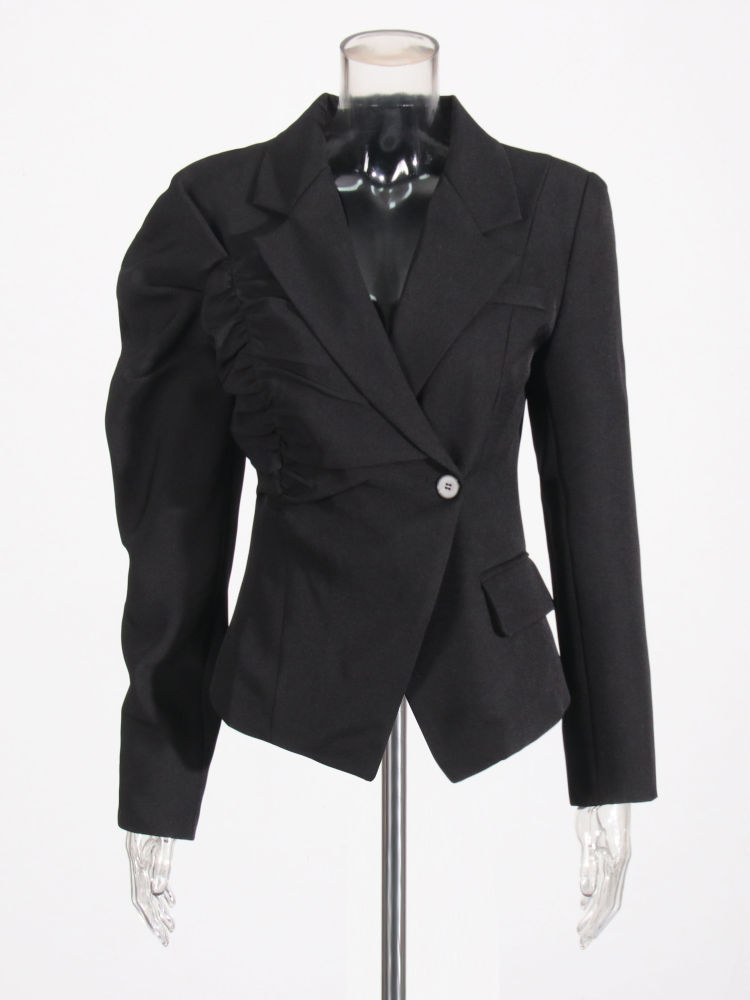 TWOTWINSTYLE Lapel Long Sleeve Tunic Spliced Pleated Blazers