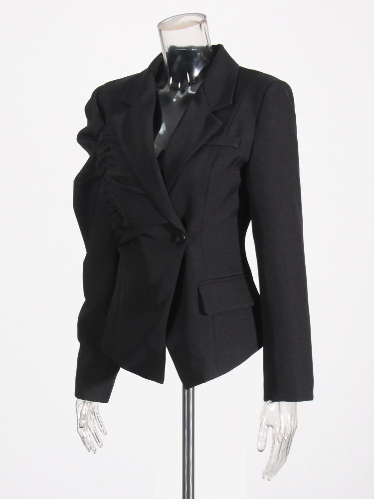 TWOTWINSTYLE Lapel Long Sleeve Tunic Spliced Pleated Blazers
