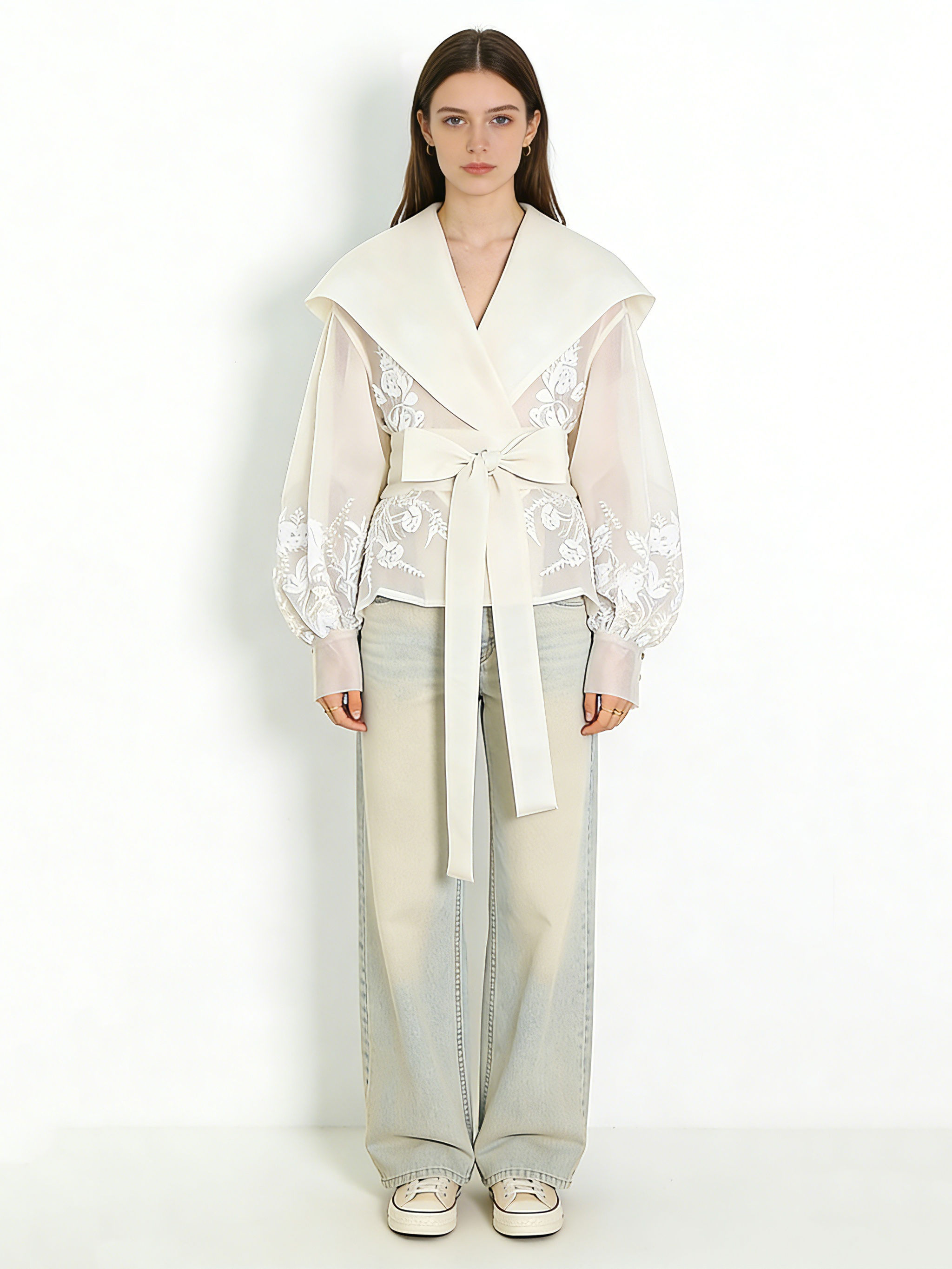 TWOTWINSTYLE Lapel Tunic Spliced Print Minimalist Shirt