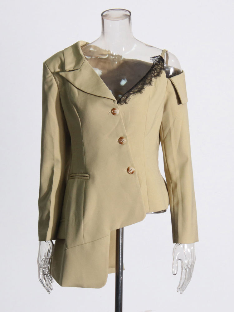 TWOTWINSTYLE Off One Shoulder Irregular Hem Temperament Blazers