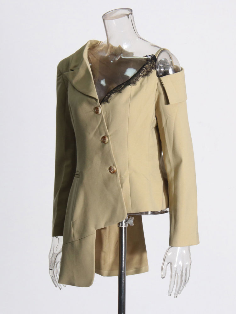 TWOTWINSTYLE Off One Shoulder Irregular Hem Temperament Blazers