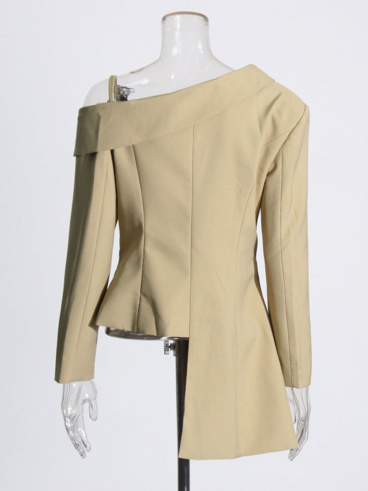 TWOTWINSTYLE Off One Shoulder Irregular Hem Temperament Blazers