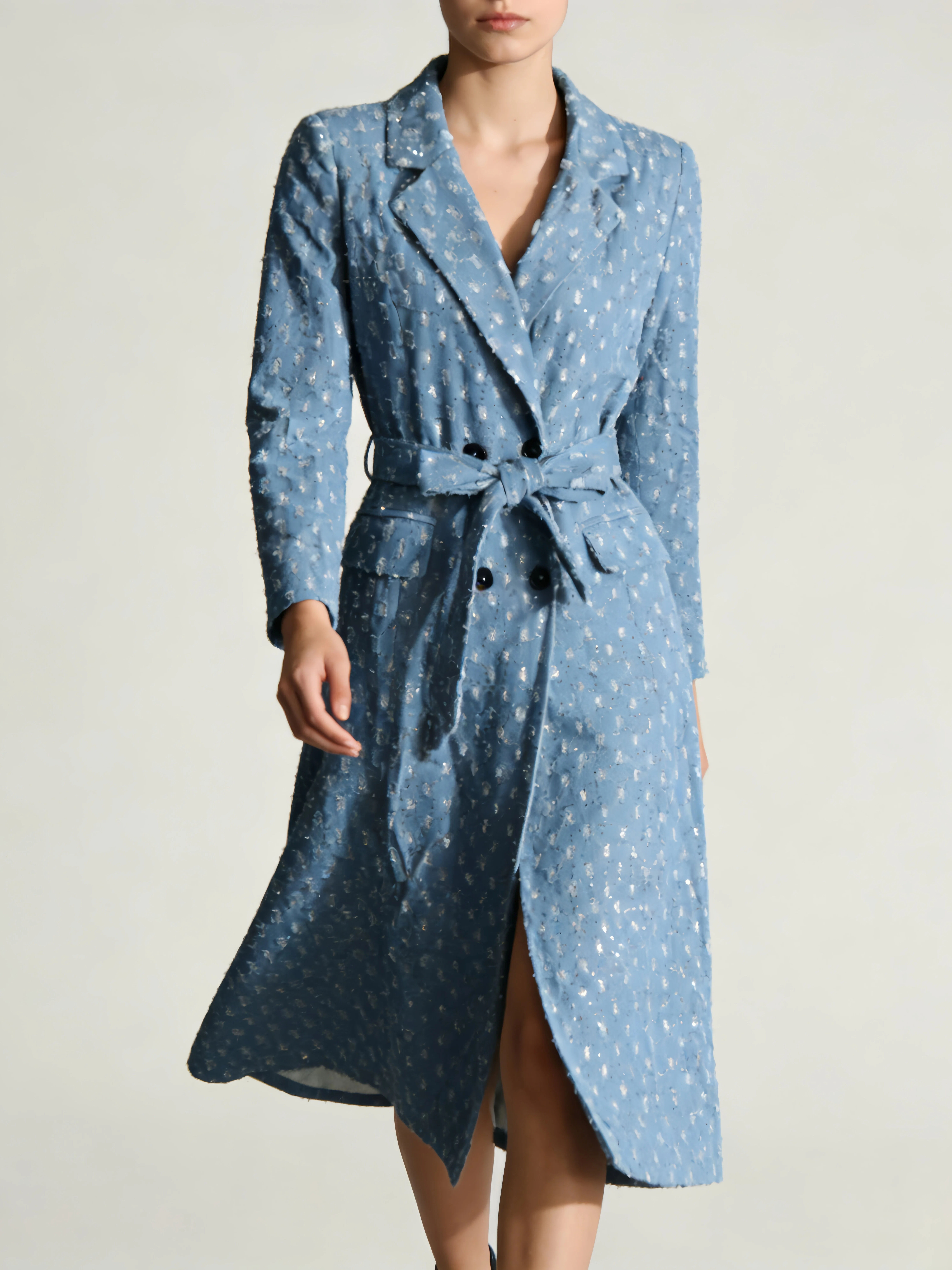 TWOTWINSTYLE Patchwork Sequins Double Breasted Chic Coat