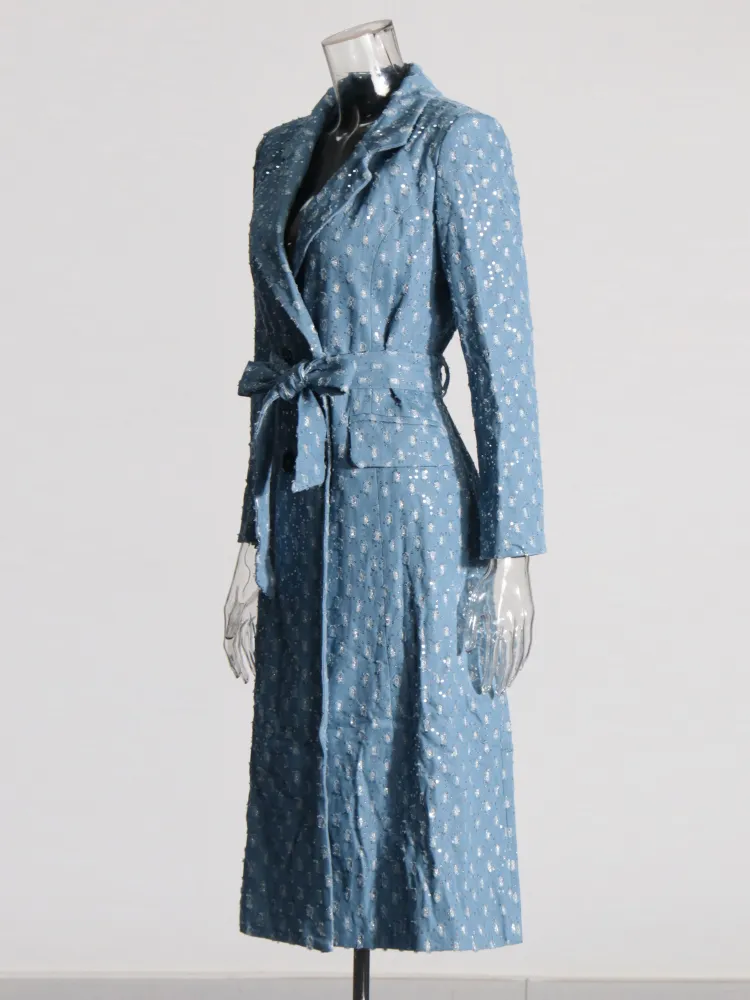 Malaysia  Double Breasted Sequins Plaid Tweed Coat