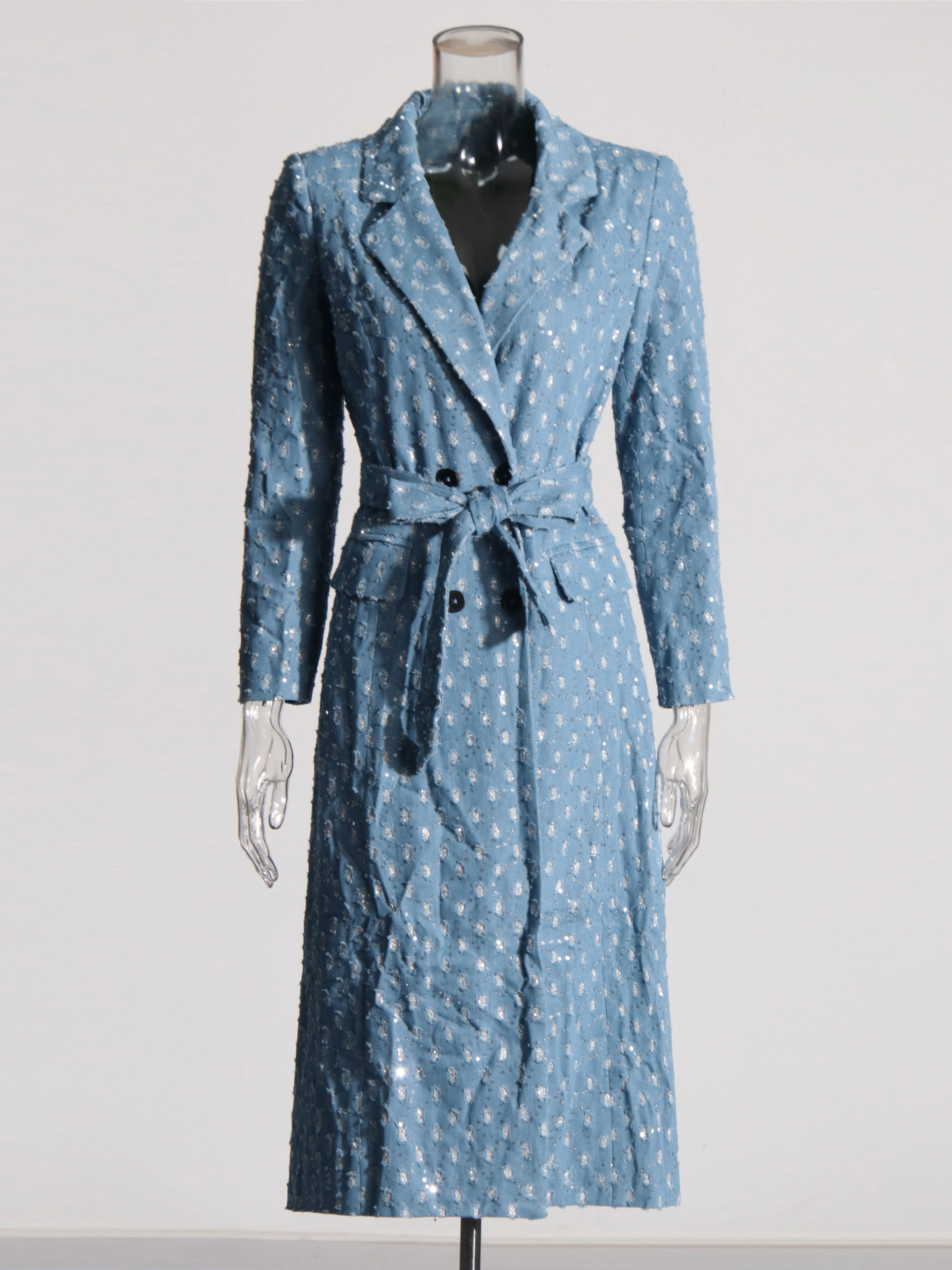 TWOTWINSTYLE Patchwork Sequins Double Breasted Chic Coat