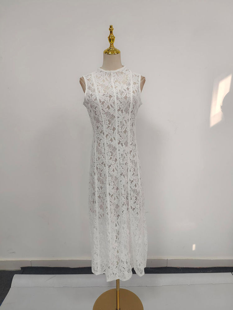 TWOTWINSTYLE Sleeveless Tunic Patchwork Lace Elegant Dress