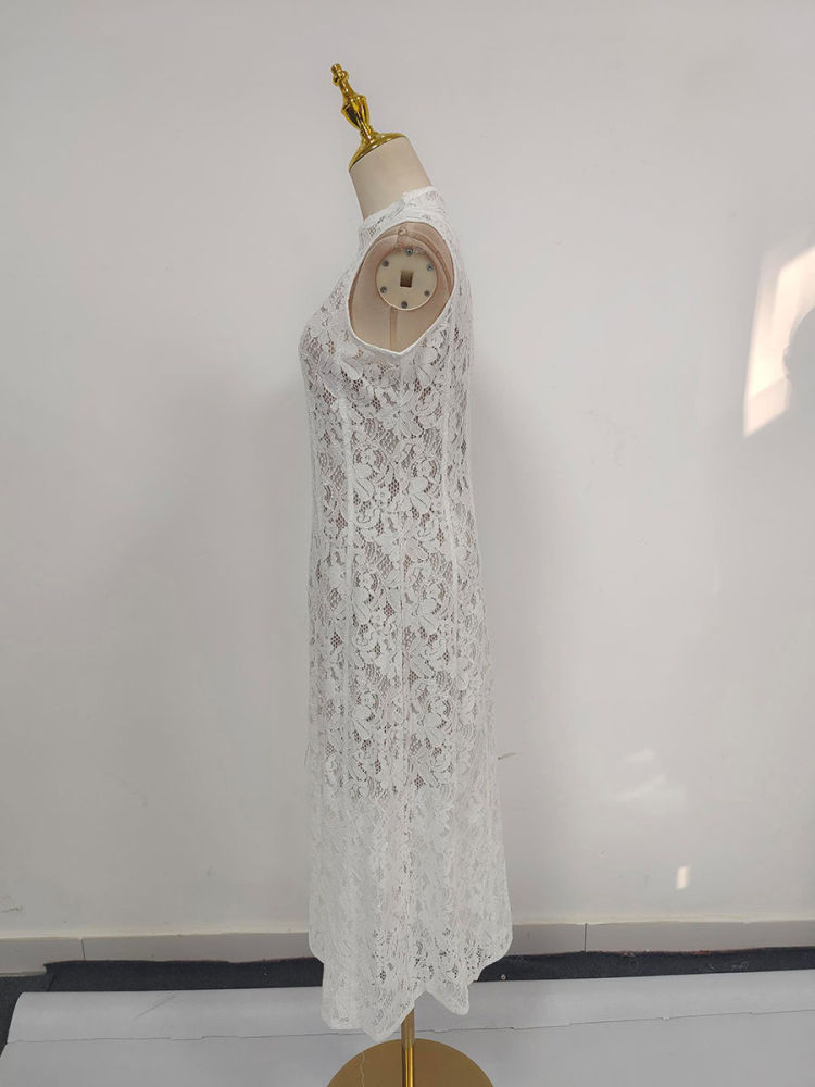 TWOTWINSTYLE Sleeveless Tunic Patchwork Lace Elegant Dress