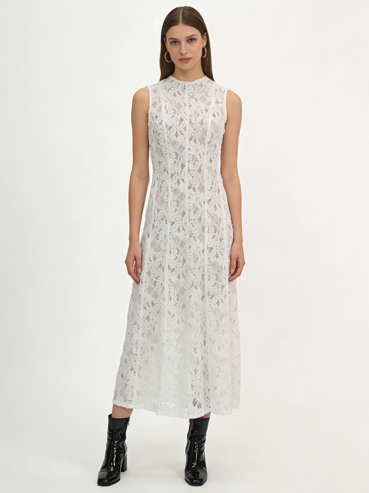 TWOTWINSTYLE Sleeveless Tunic Patchwork Lace Elegant Dress