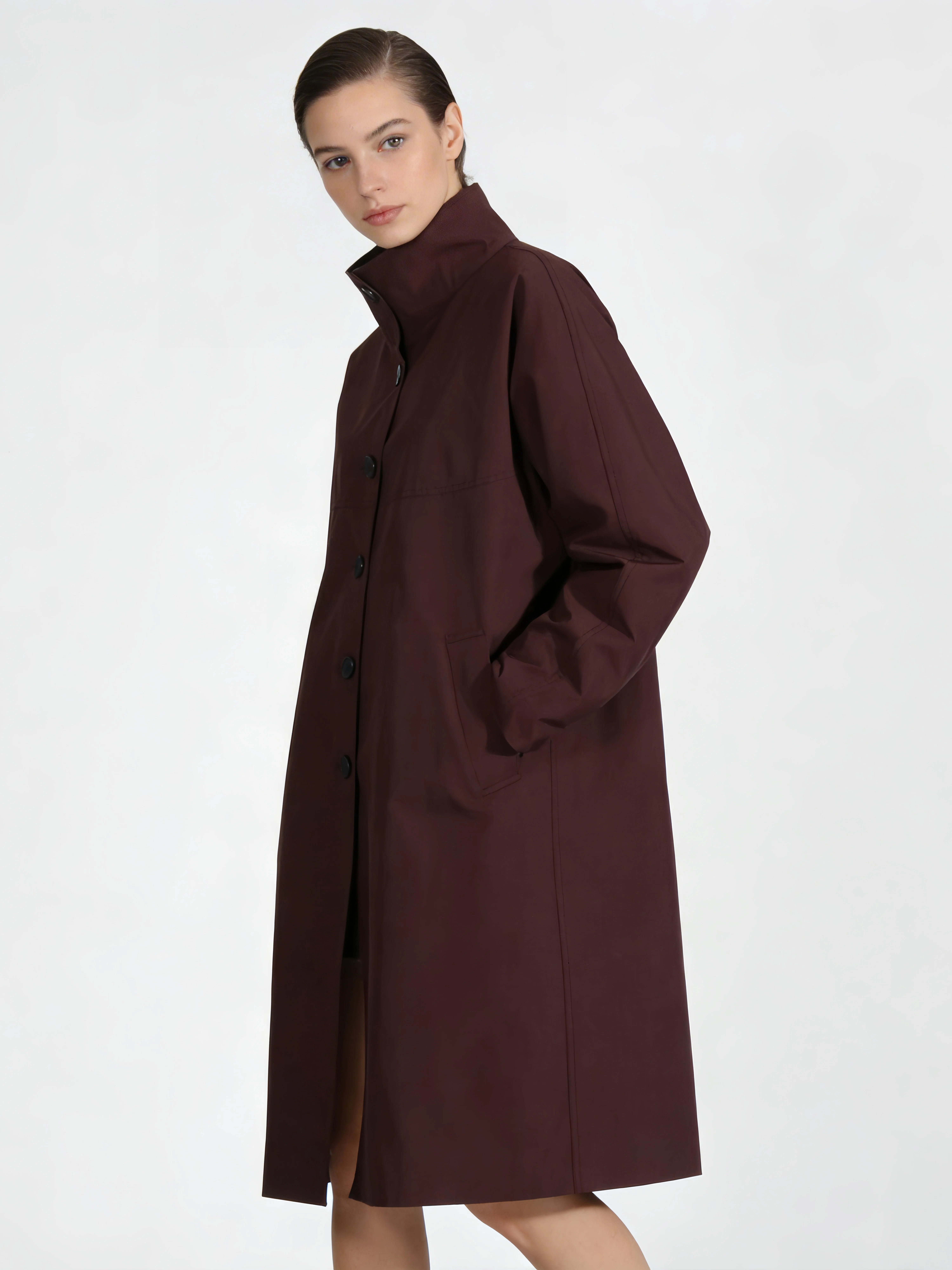 TWOTWINSTYLE Solid Loose Stand Collar Single Breasted Coat