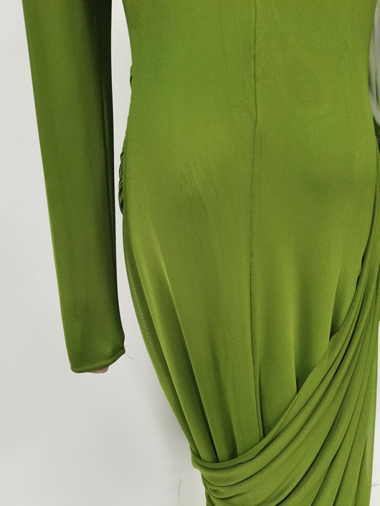 TWOTWINSTYLE Solid Stand Collar Slimming Pleated Dress