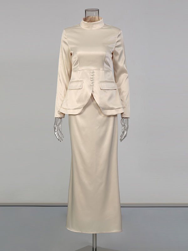 TWOTWINSTYLE Solid Slimming Stand Collar Two Piece Set