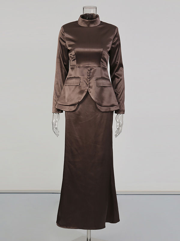 TWOTWINSTYLE Solid Slimming Stand Collar Two Piece Set