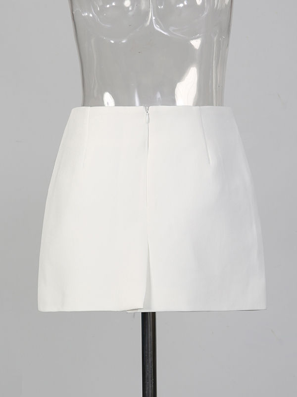 TWOTWINSTYLE Lapel Patchwork Pearl Top Solid Skirt Temperament Two Piece Set