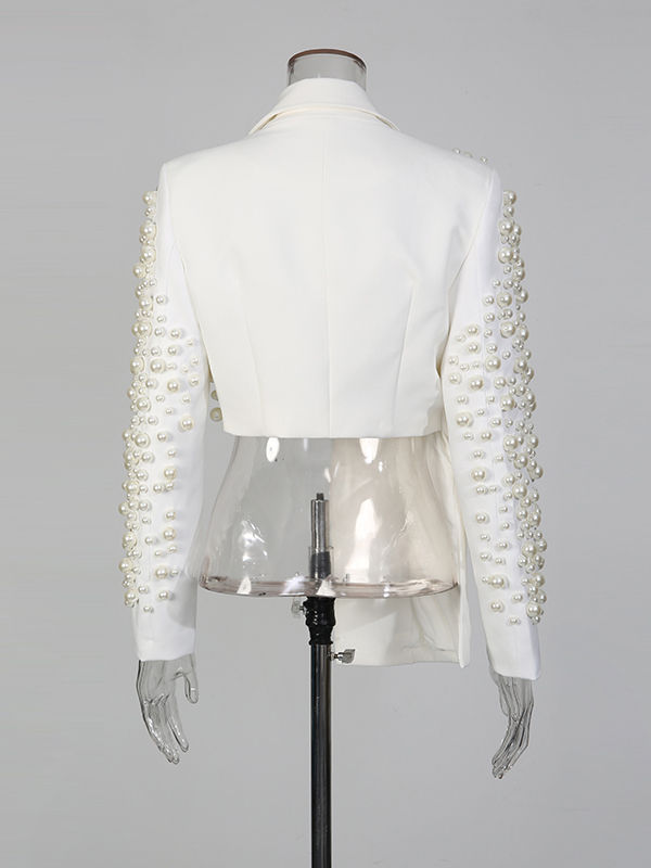 TWOTWINSTYLE Lapel Patchwork Pearl Top Solid Skirt Temperament Two Piece Set