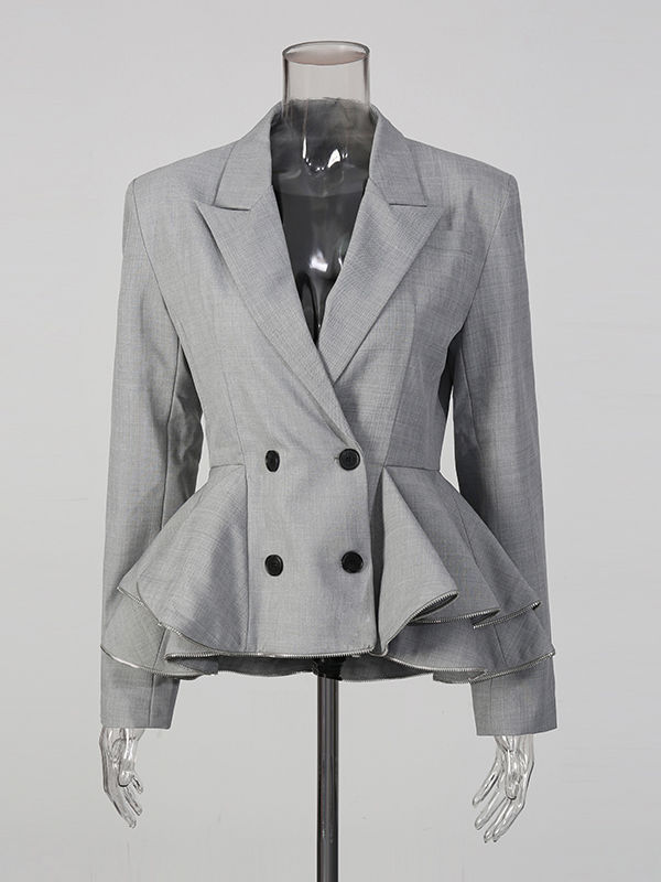 TWOTWINSTYLE Solid Lapel Spliced Ruffles Tunic Coat
