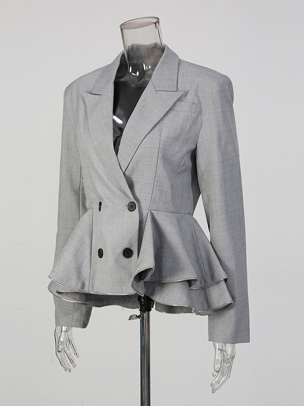 TWOTWINSTYLE Solid Lapel Spliced Ruffles Tunic Coat