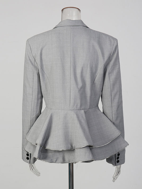 TWOTWINSTYLE Solid Lapel Spliced Ruffles Tunic Coat