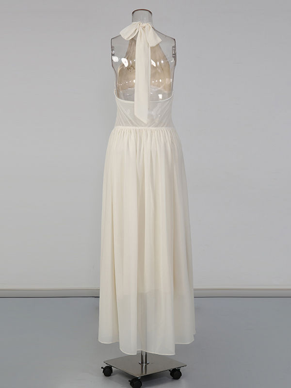 TWOTWINSTYLE Stand Collar Sleeveless Spliced Mesh Dress