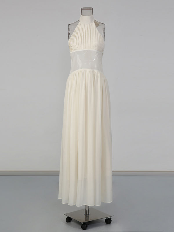 TWOTWINSTYLE Stand Collar Sleeveless Spliced Mesh Dress