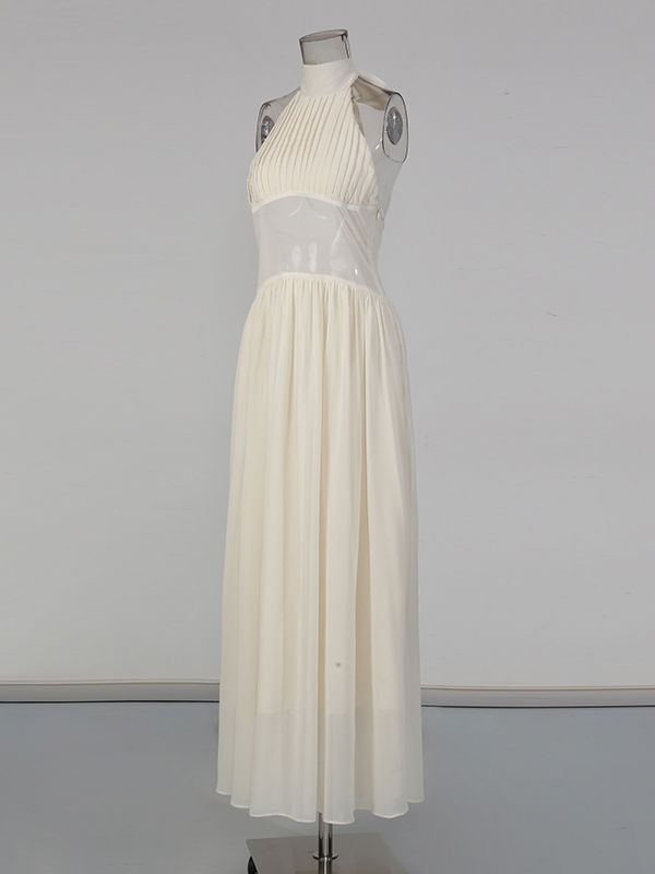 TWOTWINSTYLE Stand Collar Sleeveless Spliced Mesh Dress