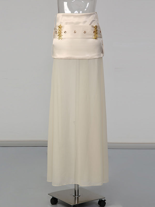TWOTWINSTYLE High Waist Spliced Belt And Mesh Designer Skirt