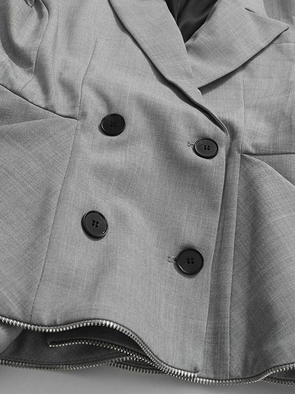 TWOTWINSTYLE Solid Lapel Spliced Ruffles Tunic Coat