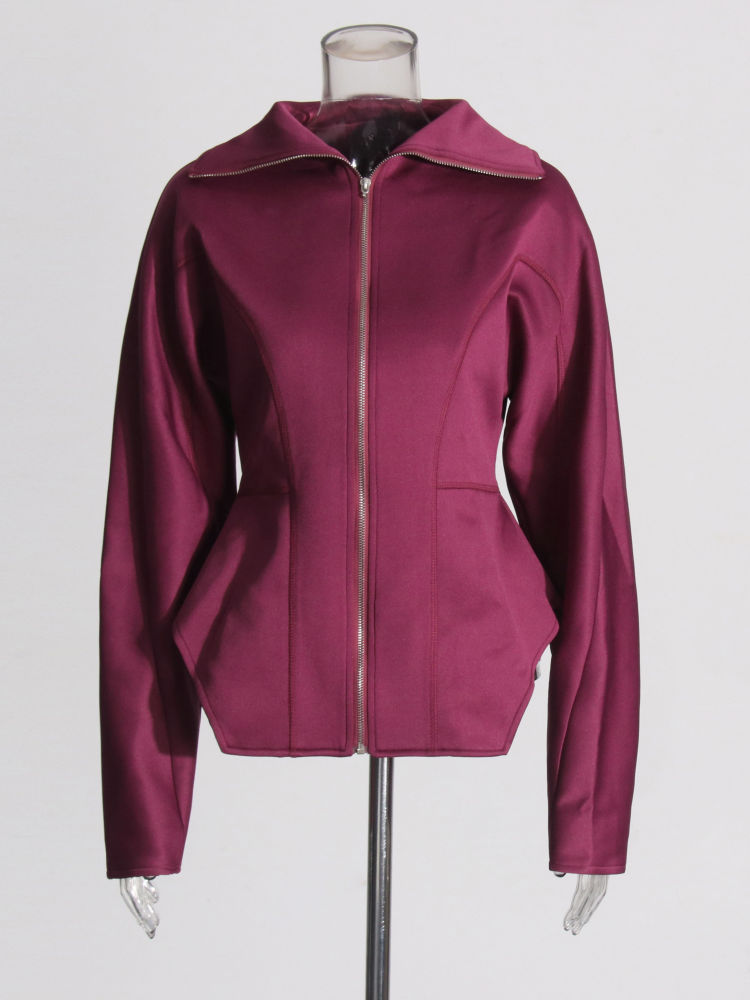 TWOTWINSTYLE Lapel Patchwork Zipper Minimalist Coat