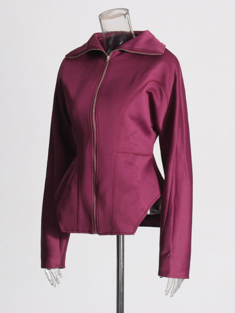 TWOTWINSTYLE Lapel Patchwork Zipper Minimalist Coat