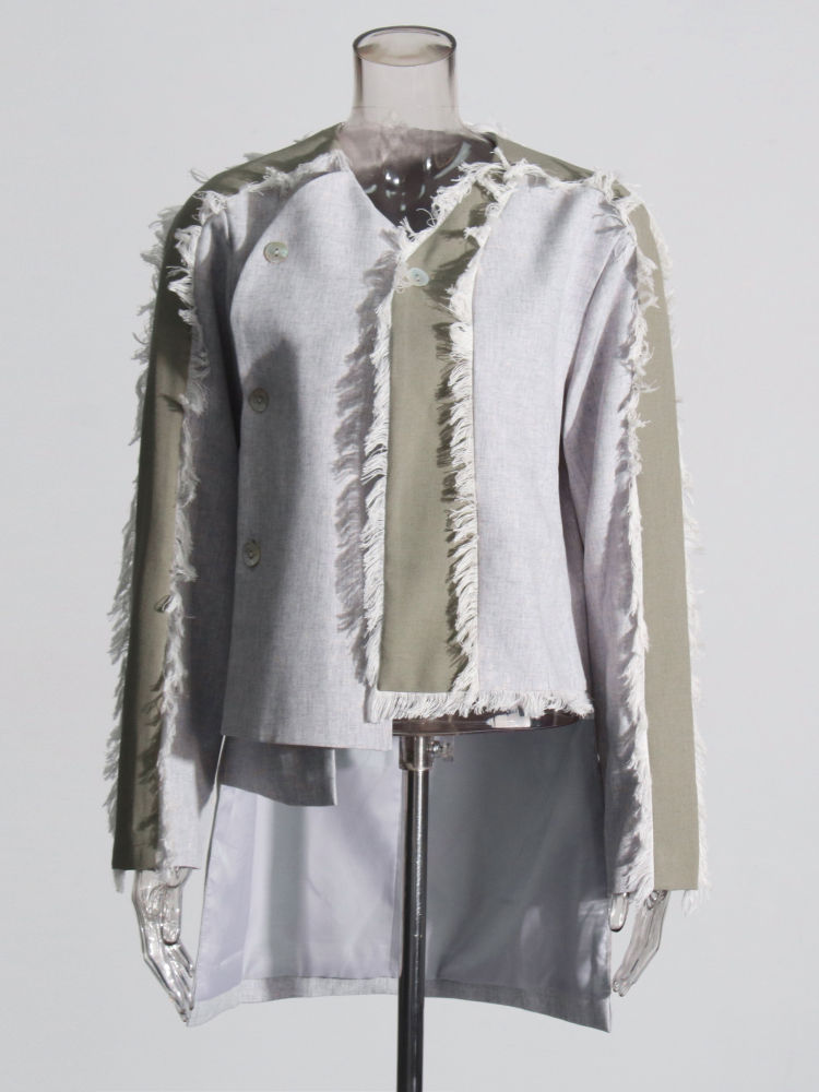 TWOTWINSTYLE Round Neck Hit Color Irregular Hem Coat
