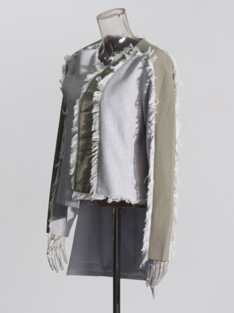 TWOTWINSTYLE Round Neck Hit Color Irregular Hem Coat