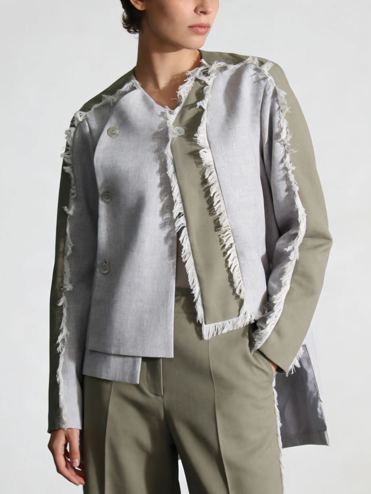 TWOTWINSTYLE Round Neck Hit Color Irregular Hem Coat