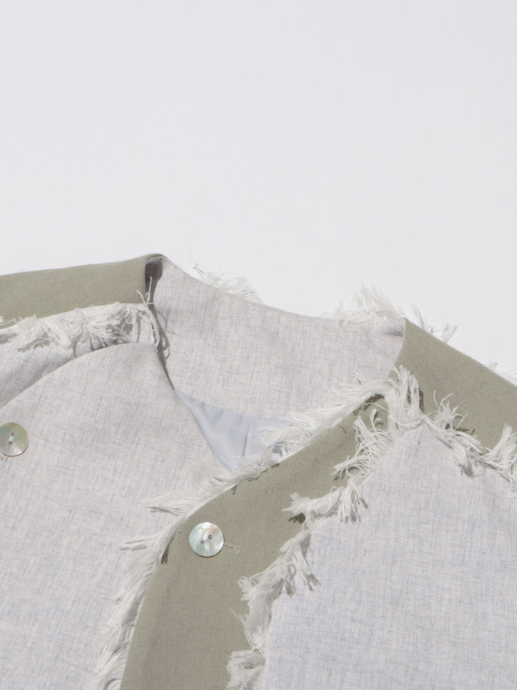 TWOTWINSTYLE Round Neck Hit Color Irregular Hem Coat